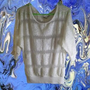 Forever 21  sm 1/2 sleeve ivory knit casual shell polyester blend stretch blouse